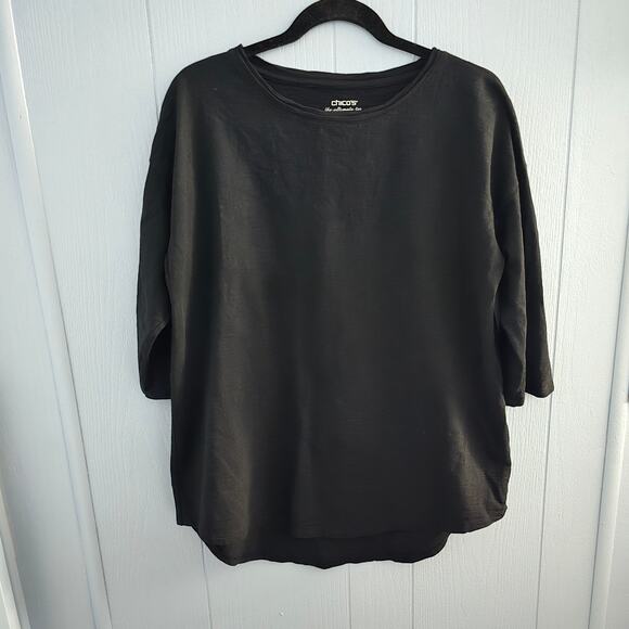 Chico’s Ultimate Black Tunic Tee Size LP - Minimalist, Casual, Soft - Picture 1 of 7